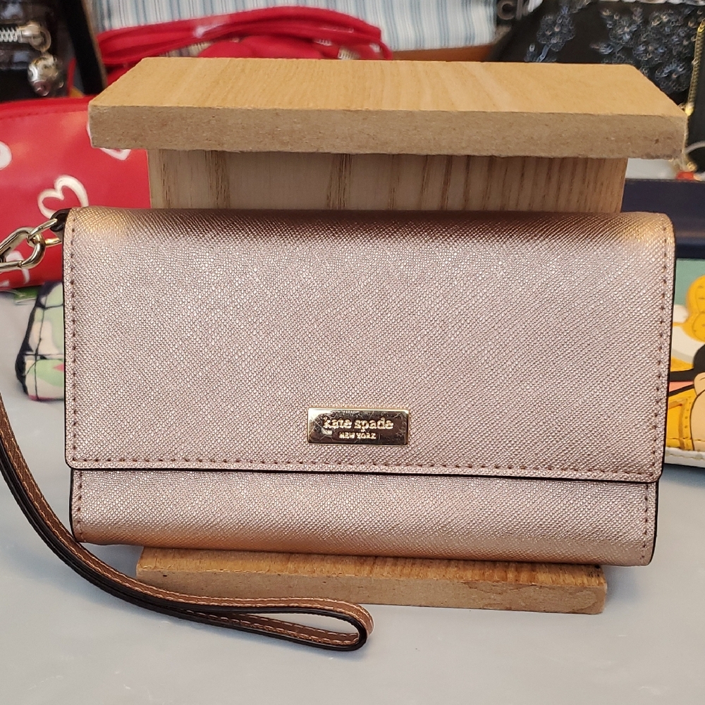 Kate Spade Rose Gold Saffiano Leather Wristlet Wallet